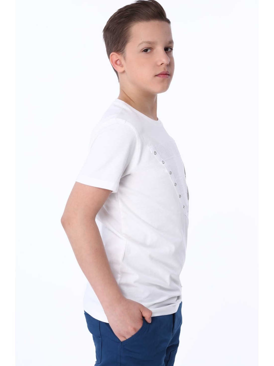 Jungen-T-Shirt mit aufgenähter Applikation, weiß NDZ47001 – Online-Shop – Boutique